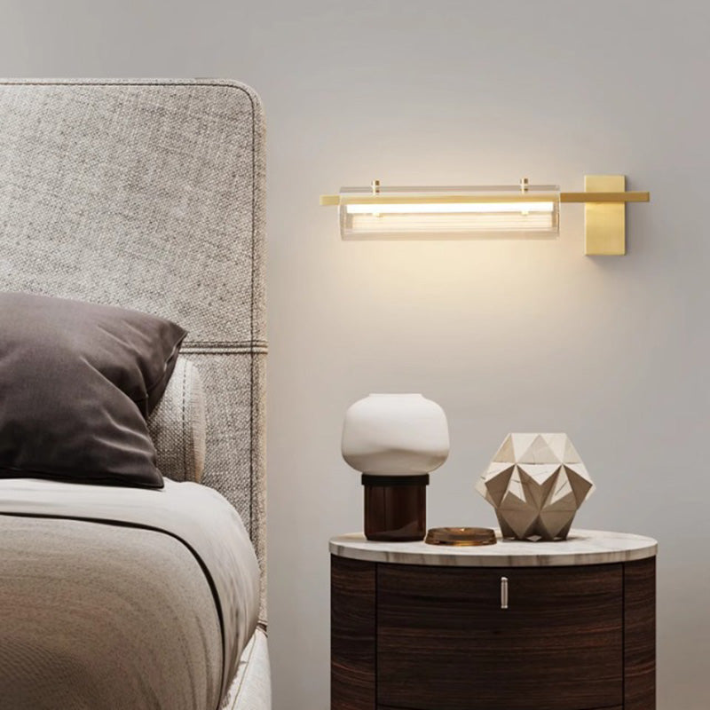 Modern Minimalist Cylinder Copper Glass LED Wall Sconce Lamp For Bedroom &amp; Living Room