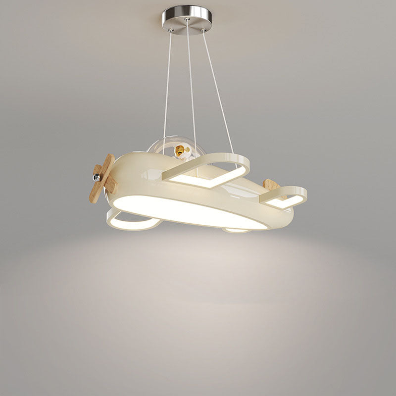 Lámpara colgante LED para dormitorio infantil de madera maciza PE de hierro forjado inspirada en aviones creativos contemporáneos 