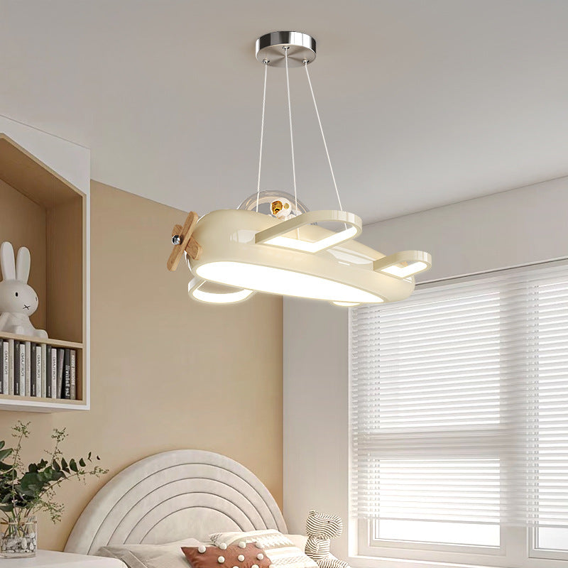 Lámpara colgante LED para dormitorio infantil de madera maciza PE de hierro forjado inspirada en aviones creativos contemporáneos 