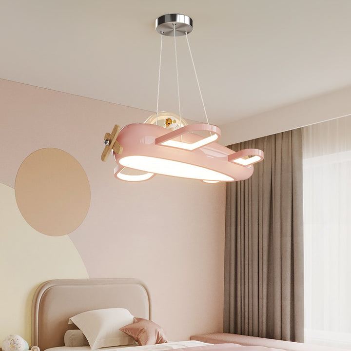 Suspension LED pour chambre d’enfant en bois massif, PE et fer forgé, inspirée des avions créatifs contemporains 