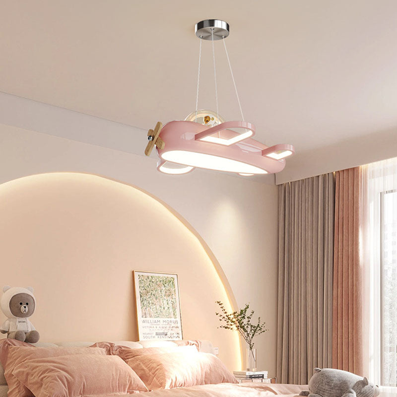 Lámpara colgante LED para dormitorio infantil de madera maciza PE de hierro forjado inspirada en aviones creativos contemporáneos 