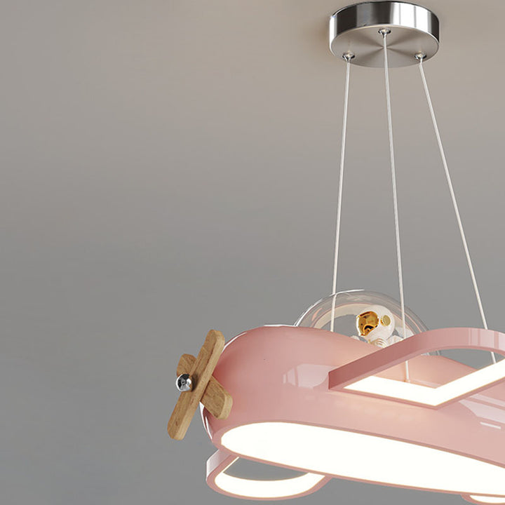 Lámpara colgante LED para dormitorio infantil de madera maciza PE de hierro forjado inspirada en aviones creativos contemporáneos 