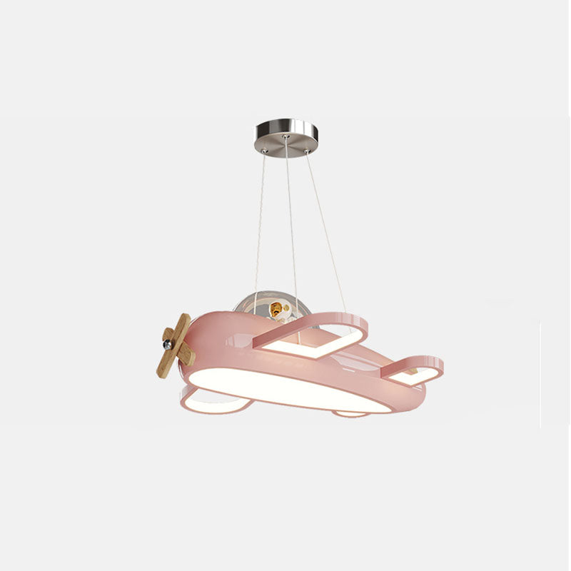 Lámpara colgante LED para dormitorio infantil de madera maciza PE de hierro forjado inspirada en aviones creativos contemporáneos 