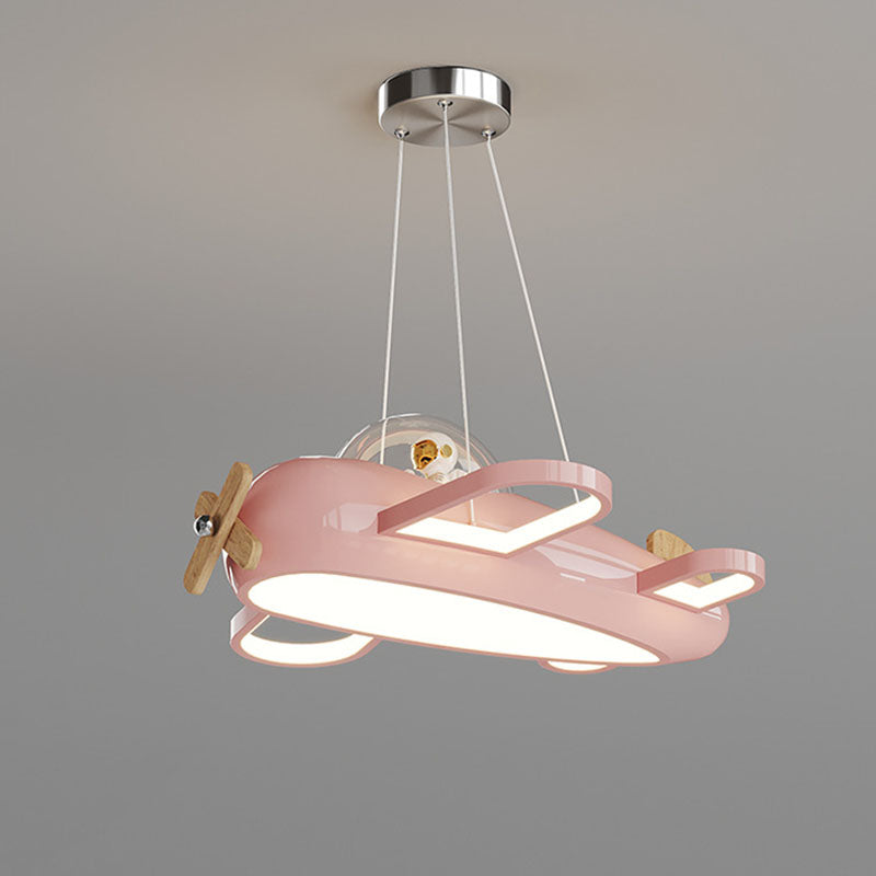 Lámpara colgante LED para dormitorio infantil de madera maciza PE de hierro forjado inspirada en aviones creativos contemporáneos 