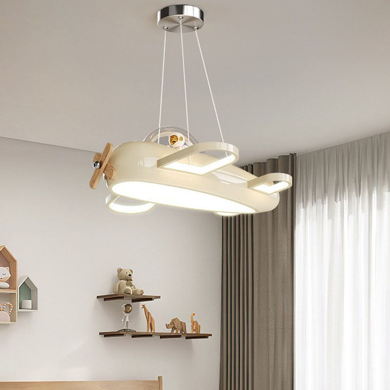 Lámpara colgante LED para dormitorio infantil de madera maciza PE de hierro forjado inspirada en aviones creativos contemporáneos 