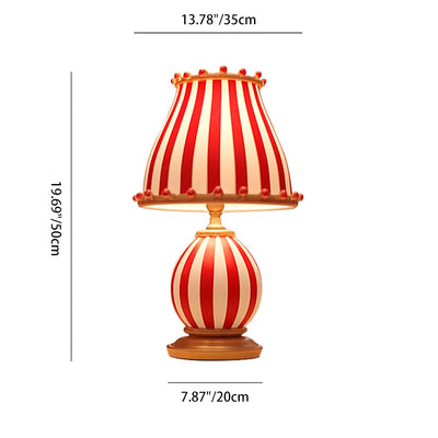 Contemporary Retro Round Striped Circus Style Wrought Iron Glass 1-Light Table Lamp For Bedroom & Living Room