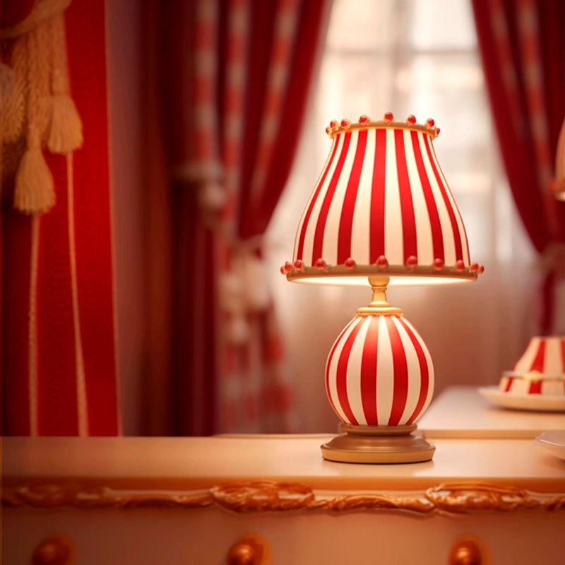 Contemporary Retro Round Striped Circus Style Wrought Iron Glass 1-Light Table Lamp For Bedroom & Living Room