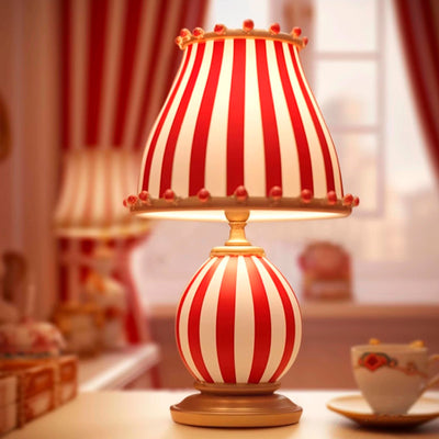 Contemporary Retro Round Striped Circus Style Wrought Iron Glass 1-Light Table Lamp For Bedroom & Living Room