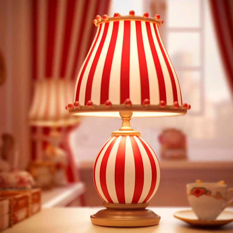 Contemporary Retro Round Striped Circus Style Wrought Iron Glass 1-Light Table Lamp For Bedroom & Living Room