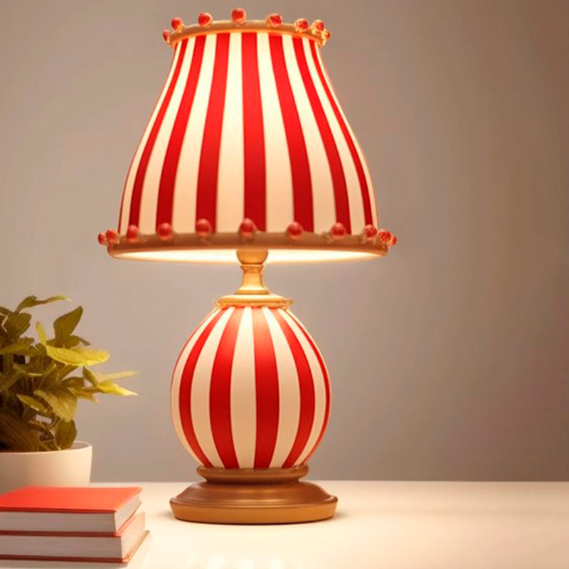 Contemporary Retro Round Striped Circus Style Wrought Iron Glass 1-Light Table Lamp For Bedroom & Living Room