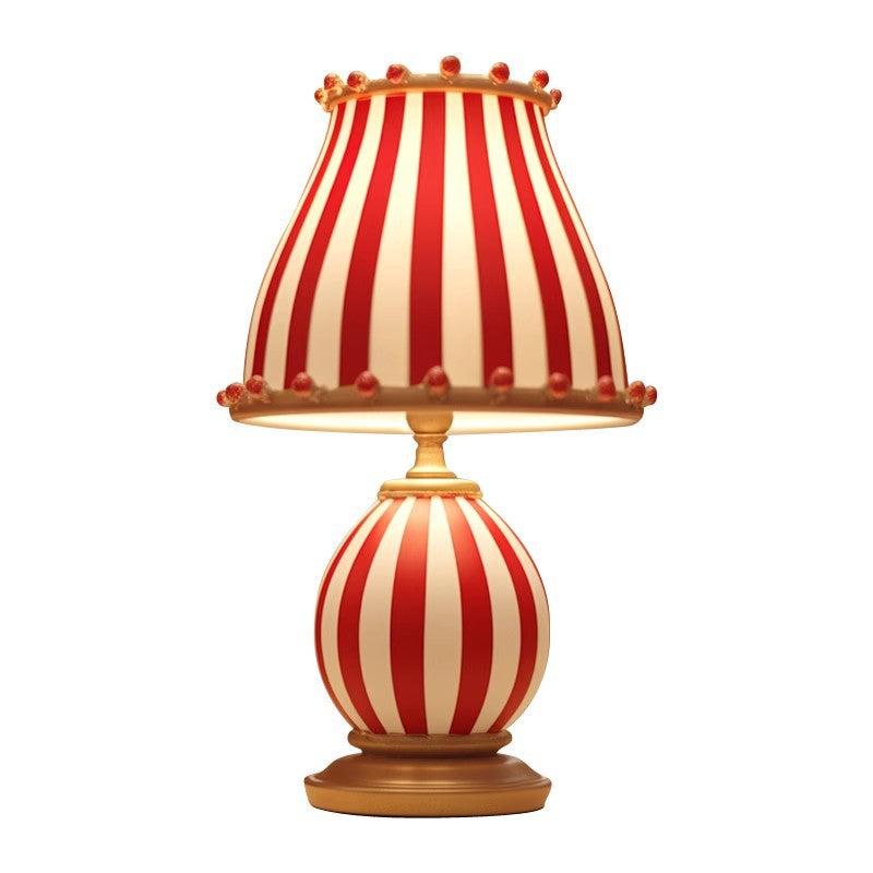 Contemporary Retro Round Striped Circus Style Wrought Iron Glass 1-Light Table Lamp For Bedroom & Living Room