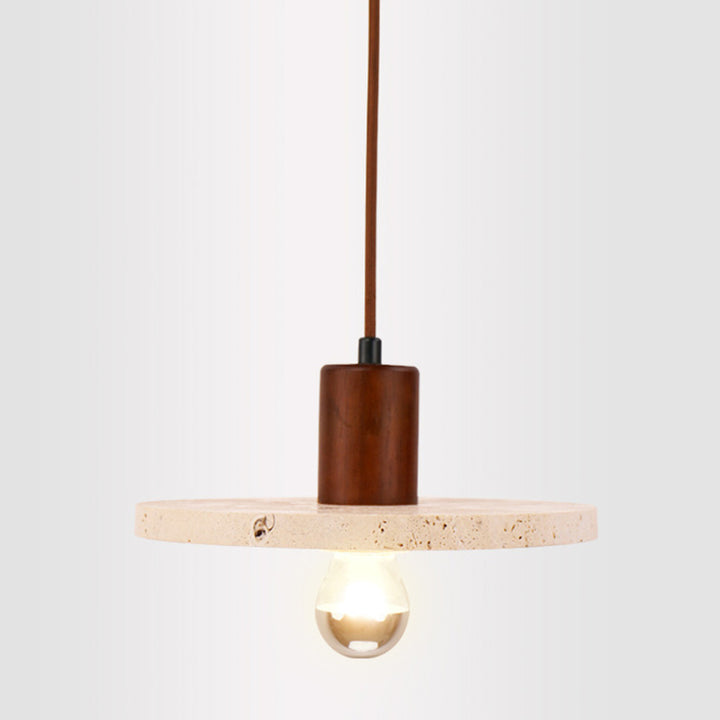 Contemporary Nordic Cylinder Yellow Travertine Solid Wood 1-Light Pendant Light For Bedroom &amp; Living Room
