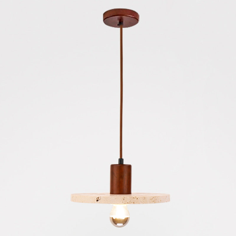 Contemporary Nordic Cylinder Yellow Travertine Solid Wood 1-Light Pendant Light For Bedroom & Living Room