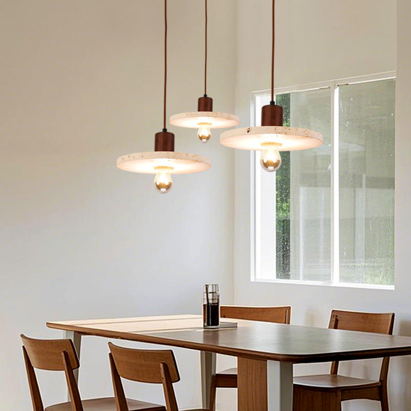 Contemporary Nordic Cylinder Yellow Travertine Solid Wood 1-Light Pendant Light For Bedroom & Living Room