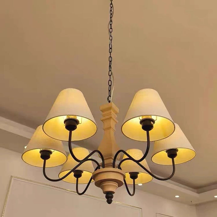 Traditional French Round Turned Wood Design Wrought Iron Solid Wood 4/6-Light Chandeliers For Living Room