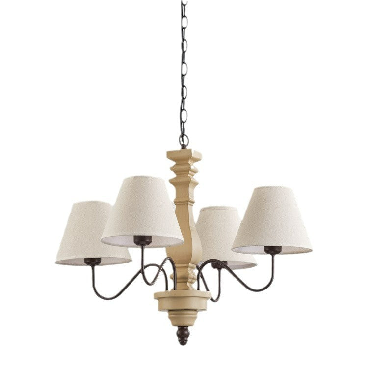 Traditionelles französisches rundes gedrehtes Holzdesign aus Schmiedeeisen und Massivholz 4/6-Licht-Kronleuchter für das Wohnzimmer 