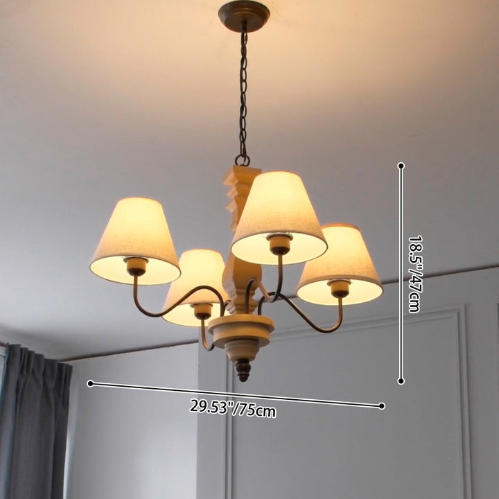 Traditional French Round Turned Wood Design Wrought Iron Solid Wood 4/6-Light Chandeliers For Living Room