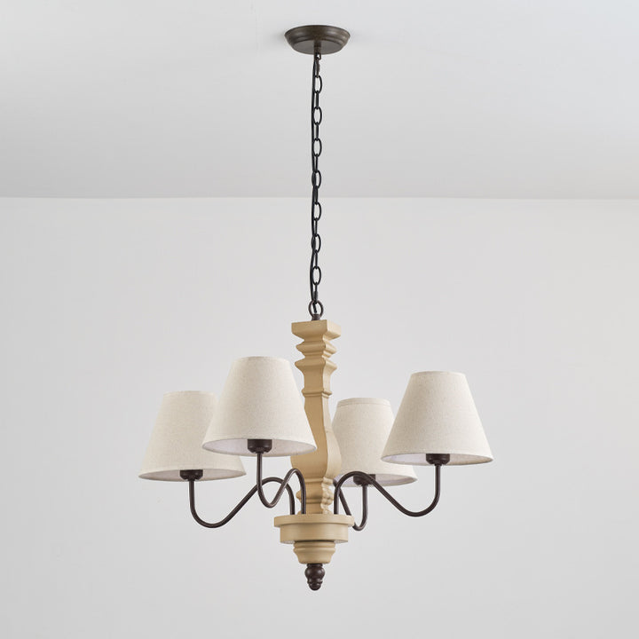 Traditional French Round Turned Wood Design Wrought Iron Solid Wood 4/6-Light Chandeliers For Living Room