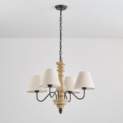 Traditional Rustic Round Turned Wood Design Wrought Iron Solid Wood 4/6-Light Chandeliers For Living Room