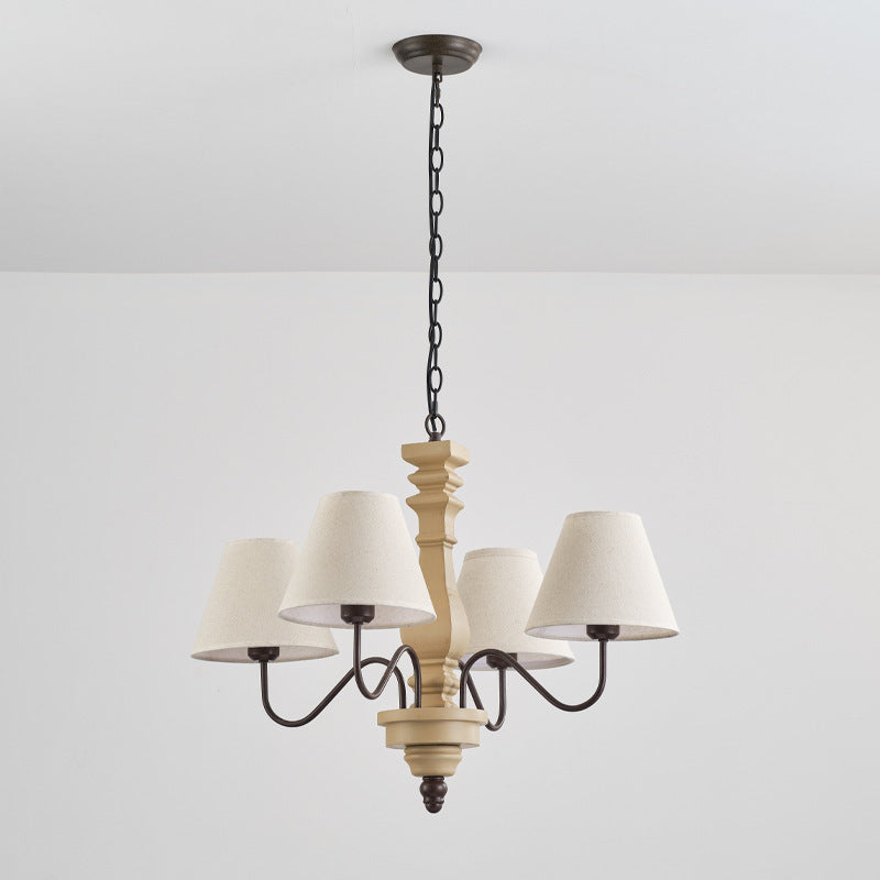 Traditional Rustic Round Turned Wood Design Wrought Iron Solid Wood 4/6-Light Chandeliers For Living Room