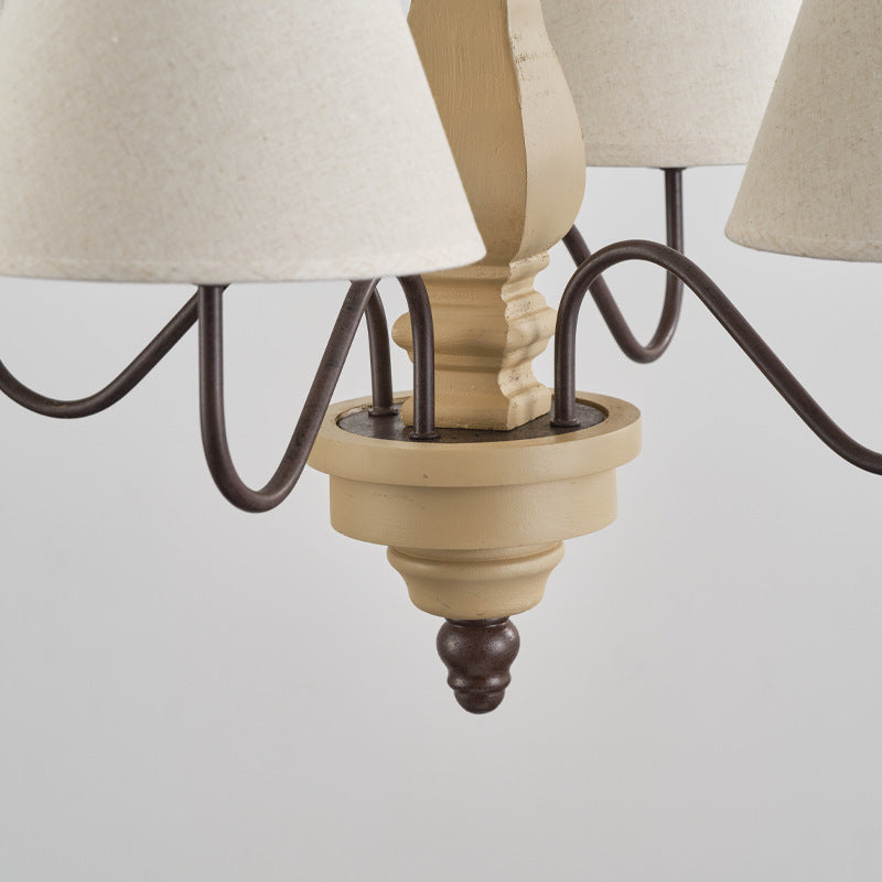Traditionelles französisches rundes gedrehtes Holzdesign aus Schmiedeeisen und Massivholz 4/6-Licht-Kronleuchter für das Wohnzimmer 