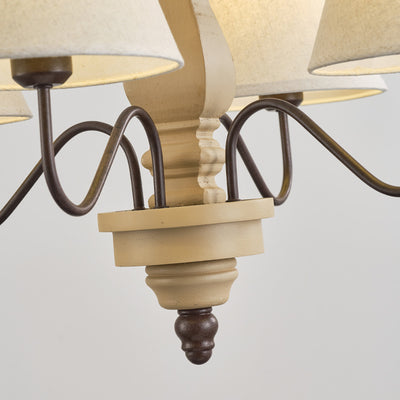 Traditional Rustic Round Turned Wood Design Wrought Iron Solid Wood 4/6-Light Chandeliers For Living Room