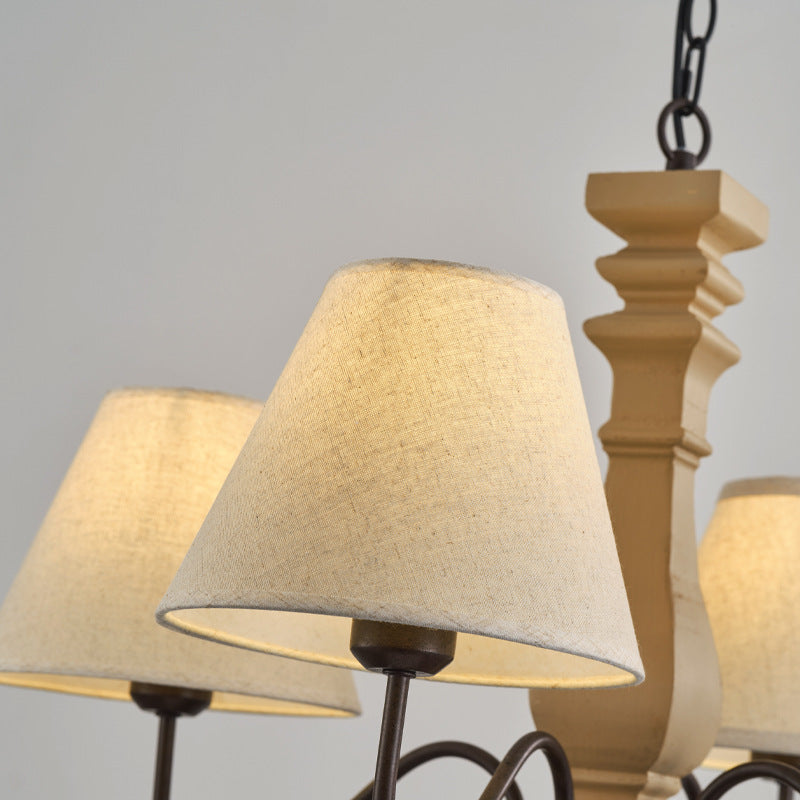 Traditional Rustic Round Turned Wood Design Wrought Iron Solid Wood 4/6-Light Chandeliers For Living Room