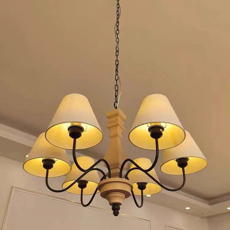 Traditional Rustic Round Turned Wood Design Wrought Iron Solid Wood 4/6-Light Chandeliers For Living Room