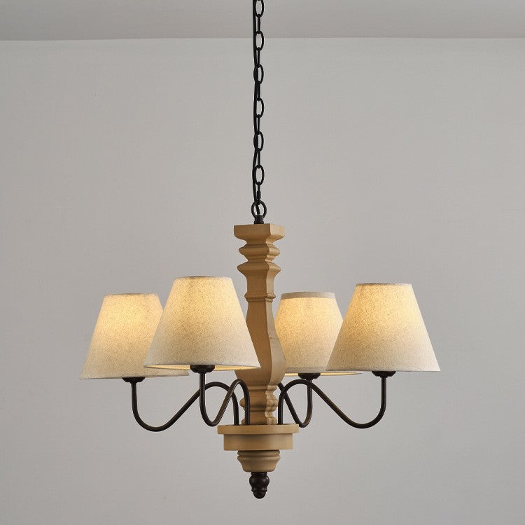 Traditional Rustic Round Turned Wood Design Wrought Iron Solid Wood 4/6-Light Chandeliers For Living Room