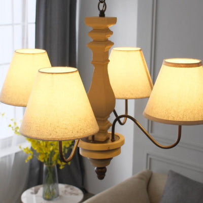 Traditional Rustic Round Turned Wood Design Wrought Iron Solid Wood 4/6-Light Chandeliers For Living Room