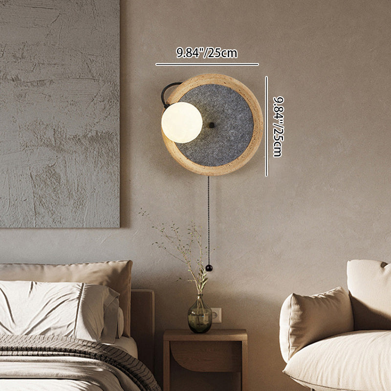 Contemporary Scandinavian Round Wrought Iron Yellow Travertine 1-Light Wall Sconce Lamp With Zipper For Bedroom & Living Room