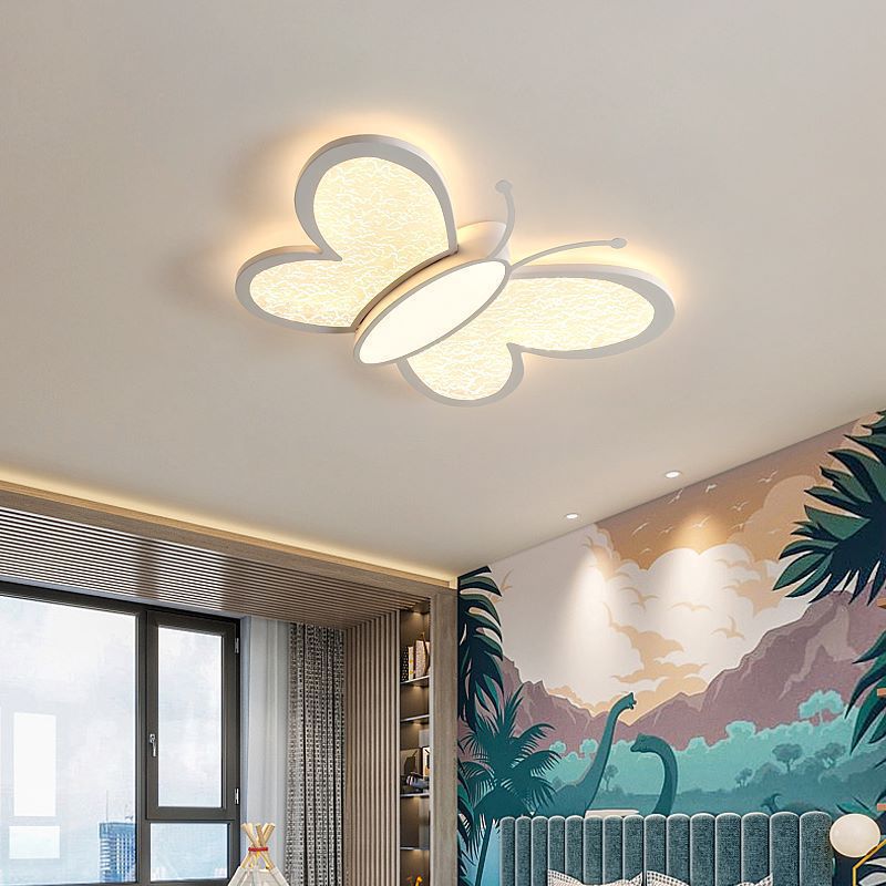 Contemporary Nordic Butterfly Childlike Acrylic Iron LED Flush Mount Ceiling Light For Bedroom