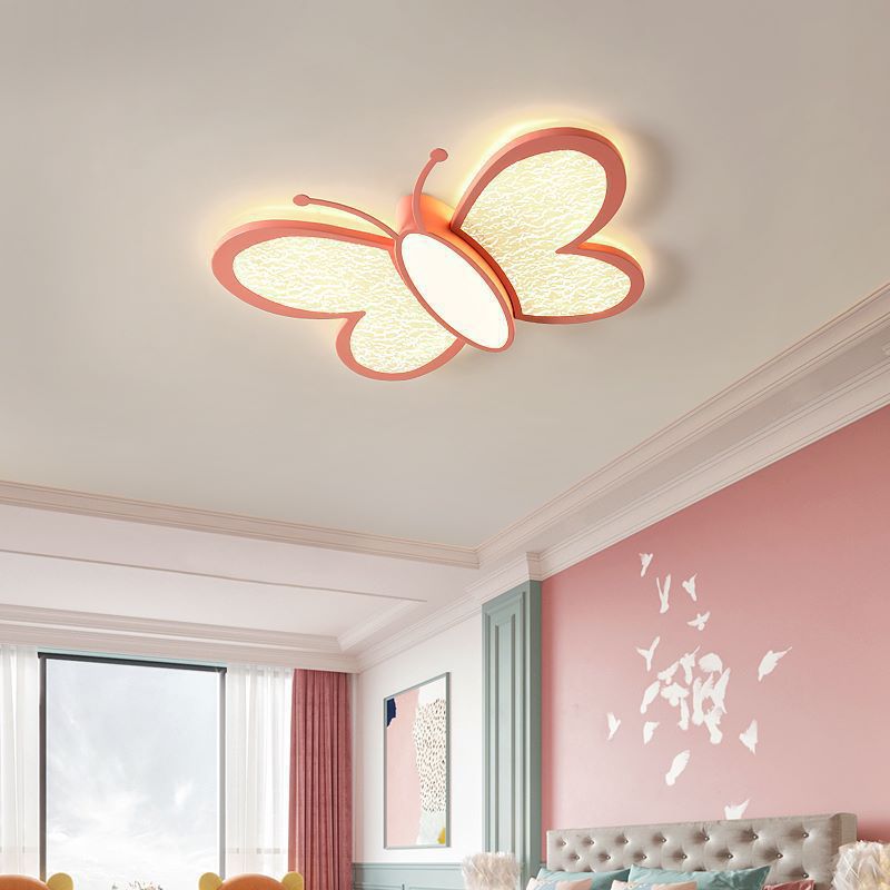 Contemporary Nordic Butterfly Childlike Acrylic Iron LED Flush Mount Ceiling Light For Bedroom