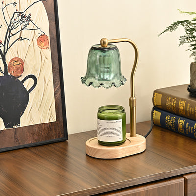 Traditional Vintage Metal Wood 	Glass Floral Shape 1-Light Melting Wax Table Lamp For Bedroom