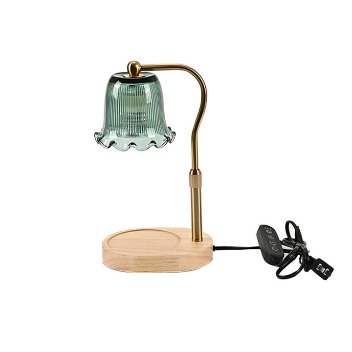 Traditional Vintage Iron Rubberwood Glass Floral Shape 1-Light Melting Wax Table Lamp For Bedroom