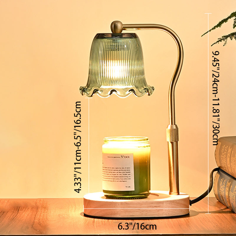 Traditional Vintage Iron Rubberwood Glass Floral Shape 1-Light Melting Wax Table Lamp For Bedroom