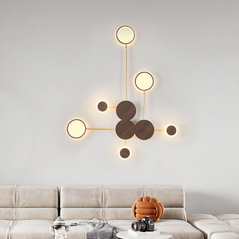 Zeitgenössische nordische runde Eisen-Acryl-LED-Wandleuchte für Wohnzimmer 
