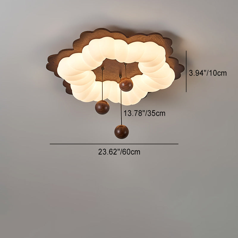 Luz de techo LED de montaje empotrado con forma de flor retro contemporánea de madera para dormitorio 