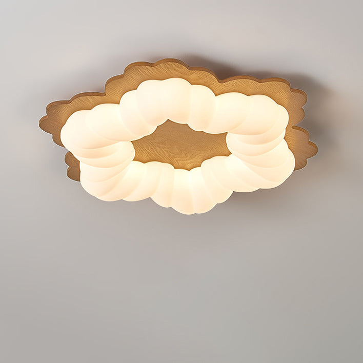 Luz de techo LED de montaje empotrado con forma de flor retro contemporánea de madera para dormitorio 