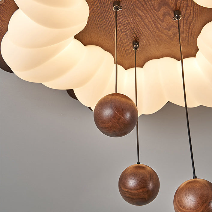 Luz de techo LED de montaje empotrado con forma de flor retro contemporánea de madera para dormitorio 