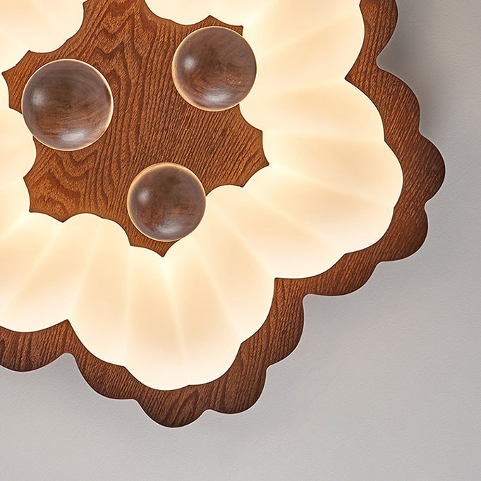 Luz de techo LED de montaje empotrado con forma de flor retro contemporánea de madera para dormitorio 