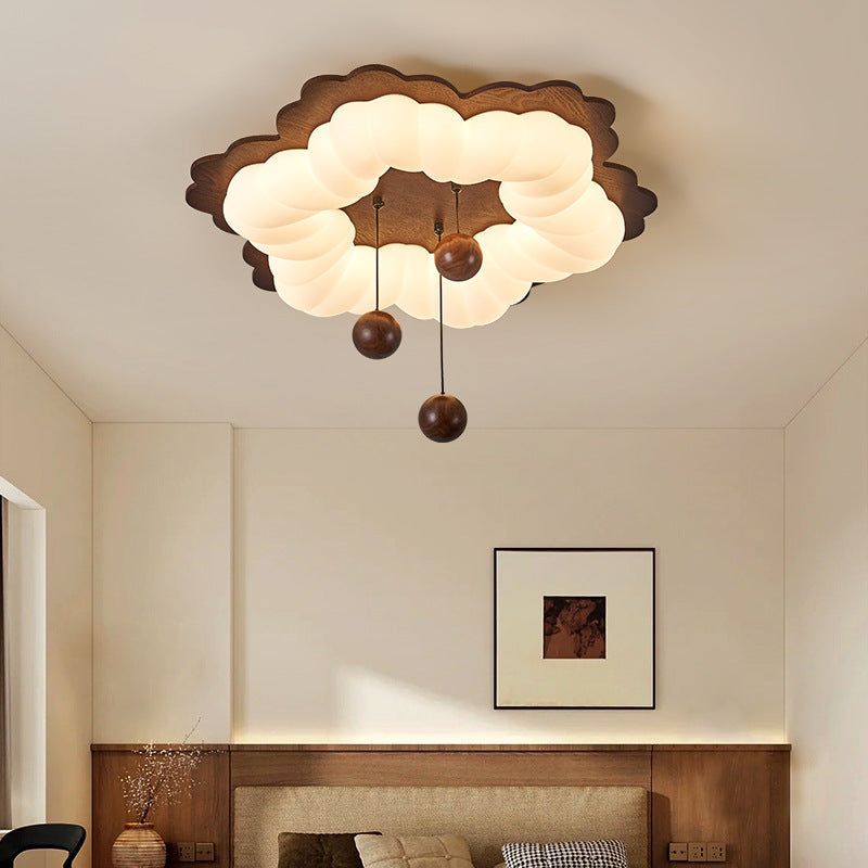 Luz de techo LED de montaje empotrado con forma de flor retro contemporánea de madera para dormitorio 