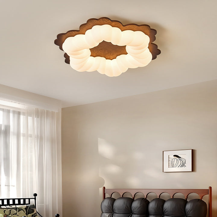 Luz de techo LED de montaje empotrado con forma de flor retro contemporánea de madera para dormitorio 