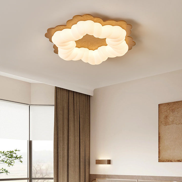 Luz de techo LED de montaje empotrado con forma de flor retro contemporánea de madera para dormitorio 