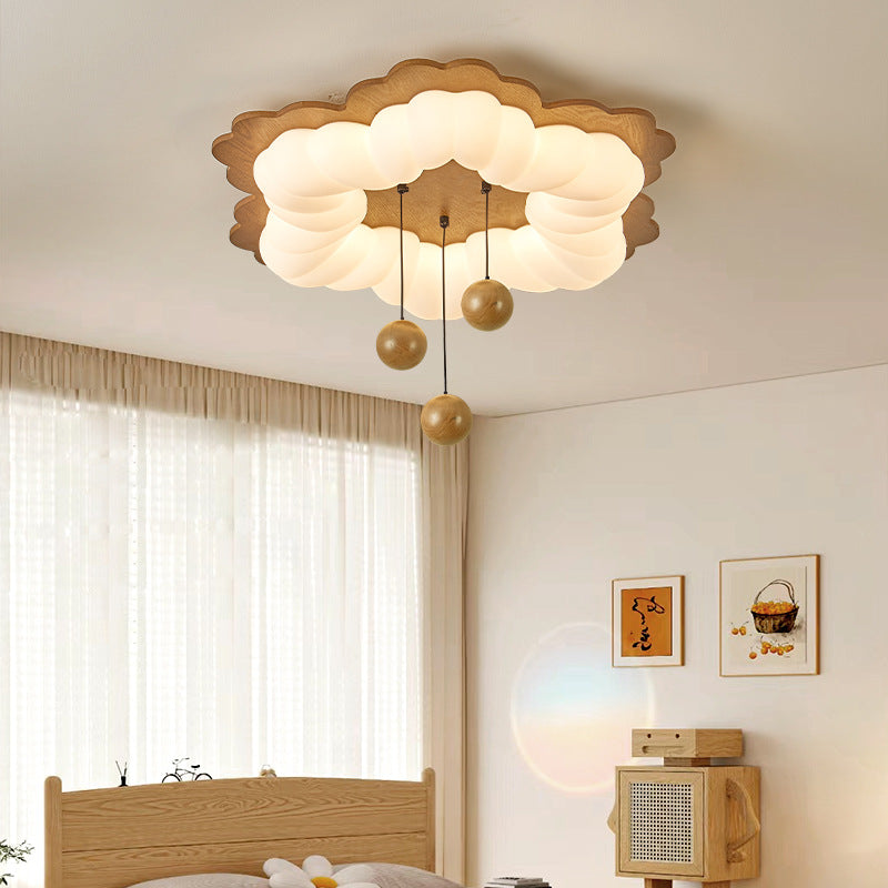 Luz de techo LED de montaje empotrado con forma de flor retro contemporánea de madera para dormitorio 