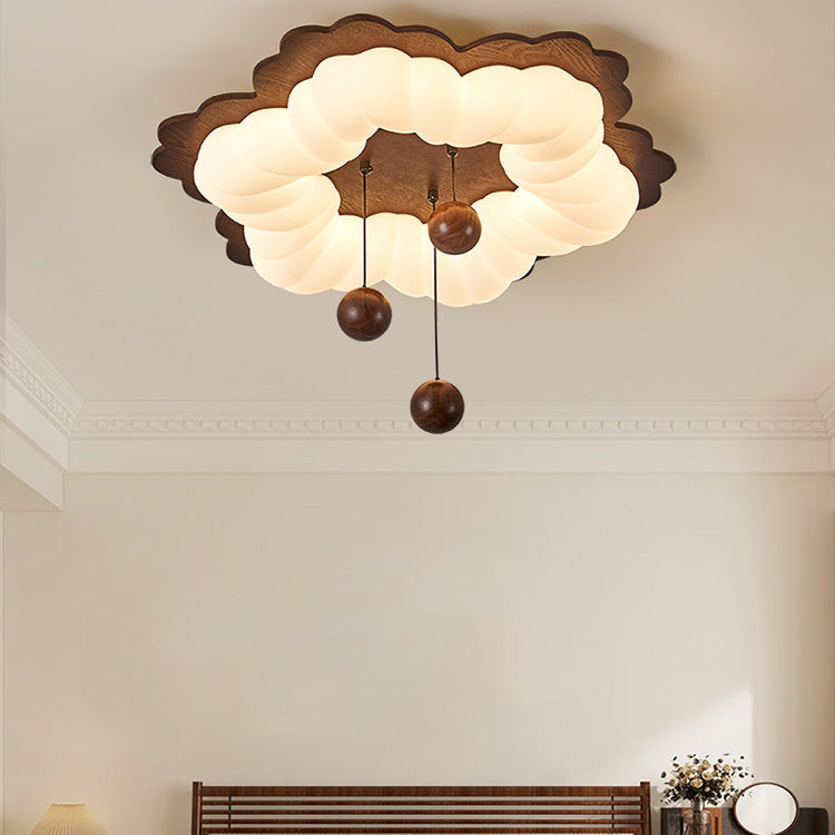 Luz de techo LED de montaje empotrado con forma de flor retro contemporánea de madera para dormitorio 