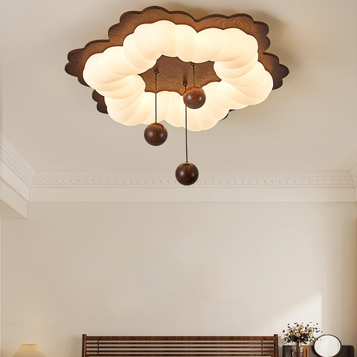 Luz de techo LED de montaje empotrado con forma de flor retro contemporánea de madera para dormitorio 