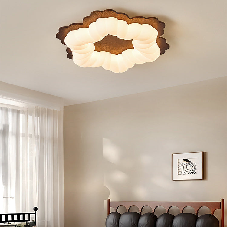 Luz de techo LED de montaje empotrado con forma de flor retro contemporánea de madera para dormitorio 