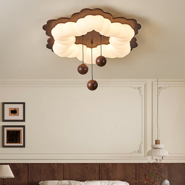 Luz de techo LED de montaje empotrado con forma de flor retro contemporánea de madera para dormitorio 
