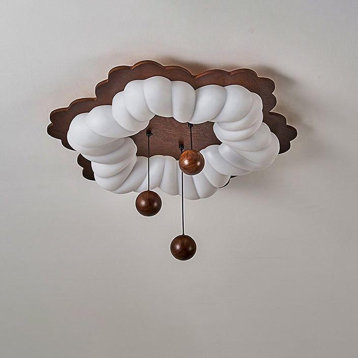 Luz de techo LED de montaje empotrado con forma de flor retro contemporánea de madera para dormitorio 